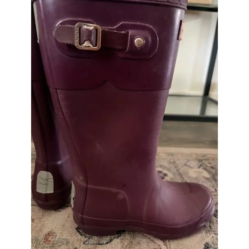Hunter Original Kids Rain Boots Size US 2 Purple Tonal Contrast Tall Rubber